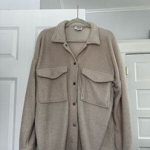 ACOA Cream Sherpa Button-Front Shacket